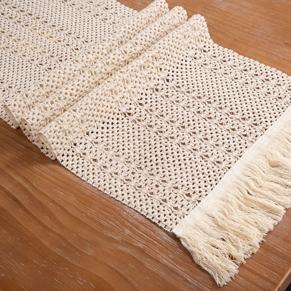 suxuMhao Table Runner, off White Tassel Dining Table Runner, Farmhouse Woven Decorative Runners for Tables, 13.8177 In, 1 Pce Cotton Linen Table Linen for Daily Dining & Holiday Table Decor