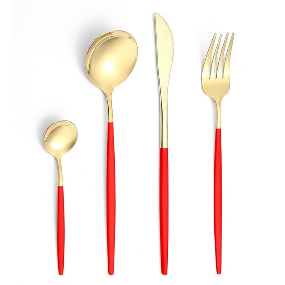suxuMhao Tableware Sets, 12-Piece Stainless Steel Silverware Set, Kitchen Dinnerware Set, Cutlery Set of 3, Flatware Set, Golden & Red, One Size - Ideal for Daily Dining & Gatherings