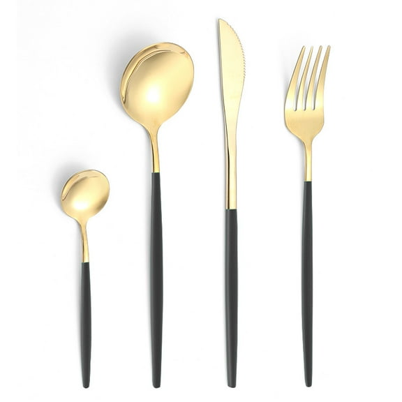 suxuMhao Tableware Sets, 8-Piece Stainless Steel Silverware Set, Kitchen Dinnerware Set, Cutlery Set of 2, Flatware Set, Golden & Black, One Size - Ideal for Daily Dining & Gatherings