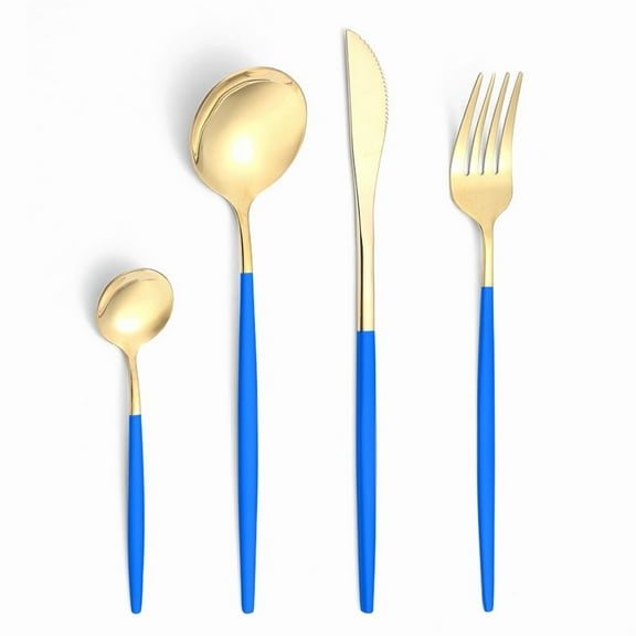 suxuMhao Tableware Sets, 8-Piece Stainless Steel Silverware Set, Kitchen Dinnerware Set, Cutlery Set of 2, Flatware Set, Golden & Blue, One Size - Ideal for Daily Dining & Gatherings