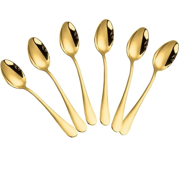 suxuMhao Tableware Spoons, 6-Pack Stainless Steel Spoons 4.95in, Golden - Teaspoon for Coffee, Premium Spoons Silverware, Durable Teaspoons for Daily Use, Ideal Spoons for Coffee, Desserts
