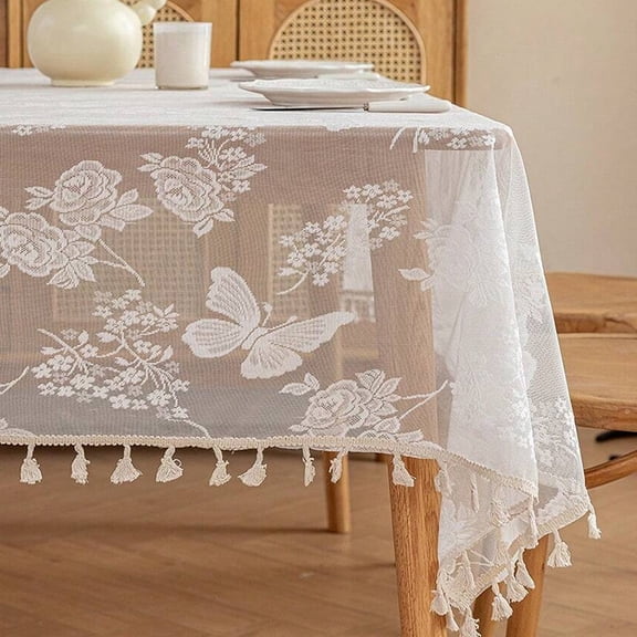 suxuMhao Tassel Cotton Linen Tablecloth, 55*55in 1 Piece, Dining & Coffee Table Cover, Reusable Fabric Fall Tablecloth, for Home Decor & Outdoor Use, White, Style 3