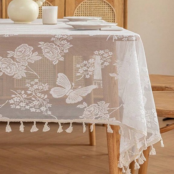 suxuMhao Tassel Cotton Linen Tablecloth, 55*79in 1 Piece, Dining & Coffee Table Cover, Reusable Fabric Fall Tablecloth, for Home Decor & Outdoor Use, White, Style 3