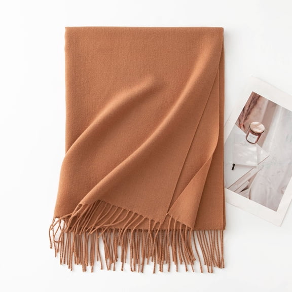 suxuMhao Tassel Scarf, 2 Pack Light Brown Knit Scarf - 78.74×26.77IN Warm Winter Scarf, Long Solid Color Simple Scarf, Soft Warm Shawl wraps for Cold Weather, Fashion Tassel Scarfs for Daily Wear