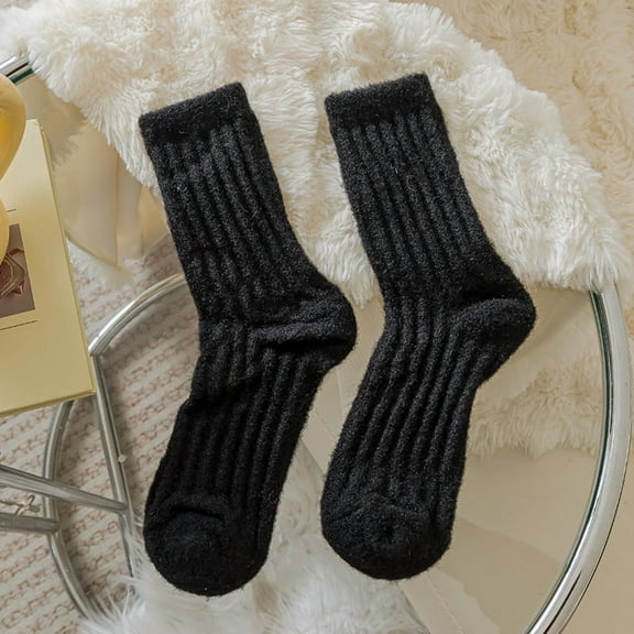 suxuMhao Thick Socks for fall & winter, Mid Calf Socks Crew Socks, Warm Thick Cotton Socks,Black,One Size Fits Most, 3 Pairs Soft Comfortable Socks for Daily Wear, Breathable Warm Thick Socks