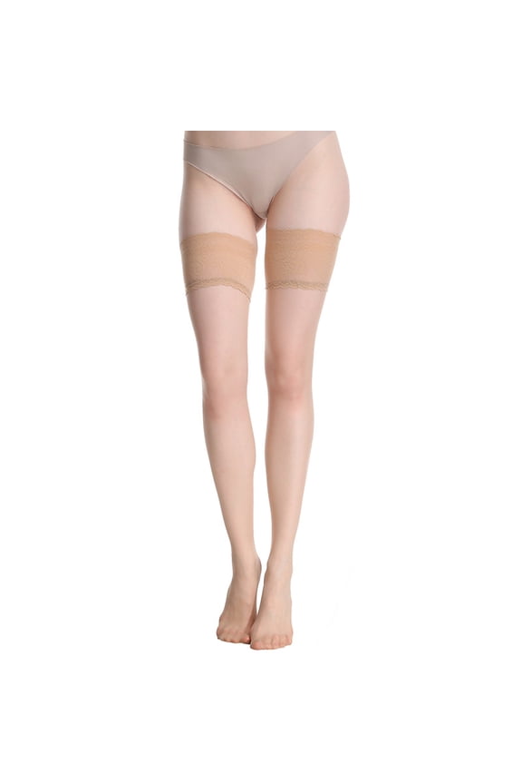Thigh-high Stockings Sheer Stockings, Over-the-knee Stockings Nylon Sheer Stockings, Hold-up Stockings, Beige, One Size Fits Most, 21.6IN Length, 3 Pairs Pack, Ultra-sheer 15D Hosiery