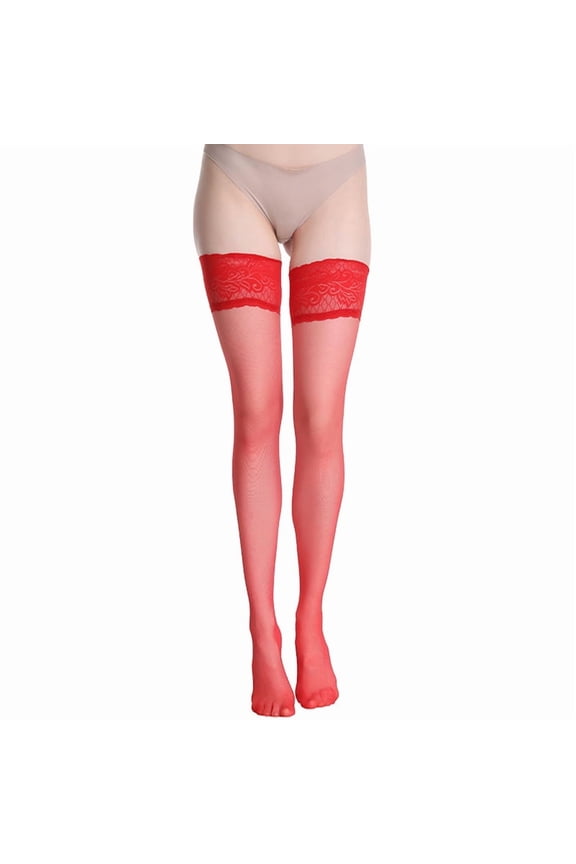 Thigh-high Stockings Sheer Stockings, Over-the-knee Stockings Nylon Sheer Stockings, Hold-up Stockings, Red, One Size Fits Most, 21.6IN Length, 3 Pairs Pack, Ultra-sheer 15D Hosiery