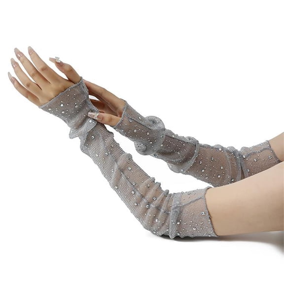 suxuMhao Thin Arm Sleeves, Rhinestone Gloves, Fingerless Arm Sleeves, Long Gloves, Mesh Arm Sleeves, Dark Gray, One Size 18.5 Inches, 3 Pairs, Suitable for Daily Use & Rave Events