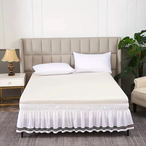 suxuMhao Twin Bed Skirt - Elastic Wrap Around Bed Skirt Twin,Breathable & Wrinkle-Resistant, Detachable Striped Style, Fits 3975 Inch Twin Size Beds with 15 Inch Drop, White & Black, 1 Piece