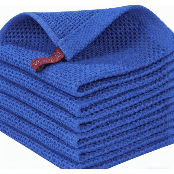 suxuMhao Waffle Pattern Kitchen Towels Set - 6 Pieces Absorbent Kitchen Towels, 11.811.8IN Blue Dish Towels for Kitchen & Kitchen Hand Towels, Soft Cotton Towels for Home Kitchen Cleaning