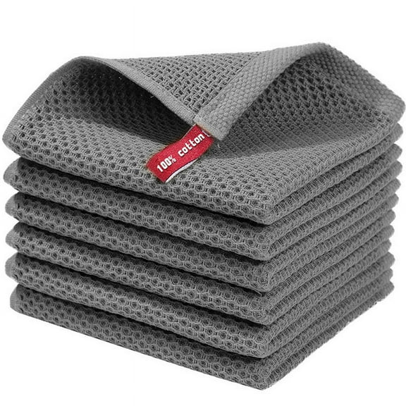 suxuMhao Waffle Pattern Kitchen Towels Set - 6 Pieces Absorbent Kitchen Towels, 11.811.8IN Dark Gray Dish Towels for Kitchen & Kitchen Hand Towels, Soft Cotton Towels for Home Kitchen Cleaning