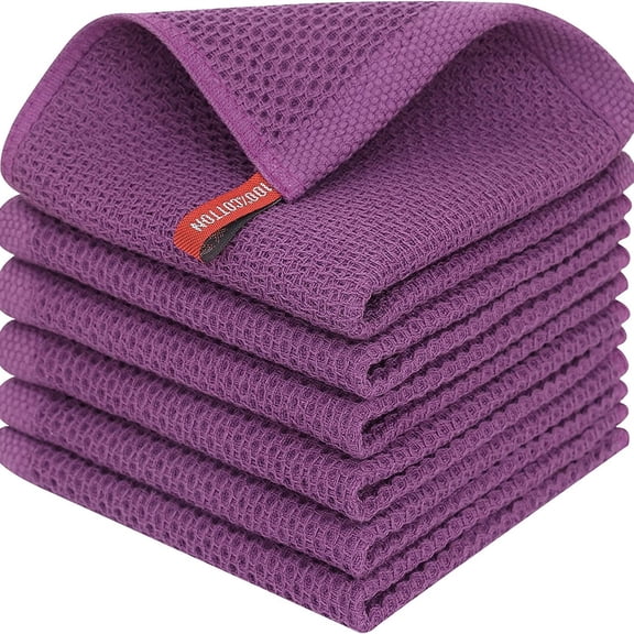 suxuMhao Waffle Pattern Kitchen Towels Set - 6 Pieces Absorbent Kitchen Towels, 11.811.8IN Purple Dish Towels for Kitchen & Kitchen Hand Towels, Soft Cotton Towels for Home Kitchen Cleaning