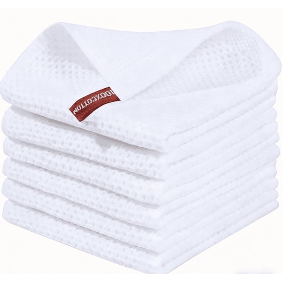 suxuMhao Waffle Pattern Kitchen Towels Set - 6 Pieces Absorbent Kitchen Towels, 11.811.8IN White Dish Towels for Kitchen & Kitchen Hand Towels, Soft Cotton Towels for Home Kitchen Cleaning