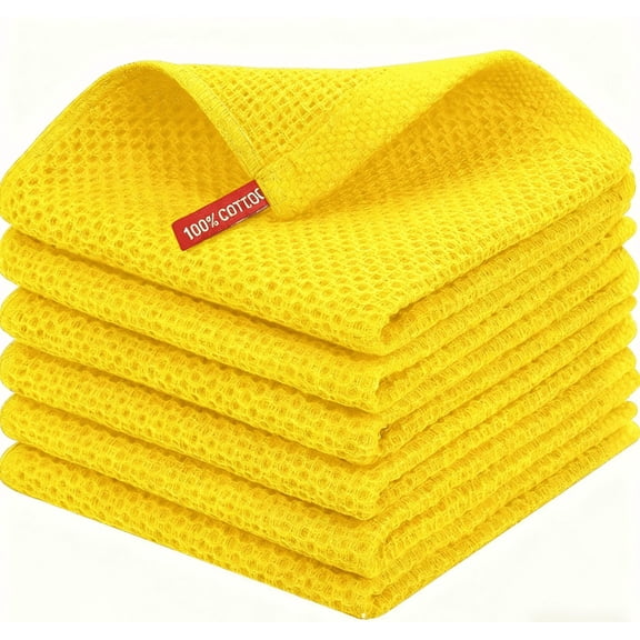 suxuMhao Waffle Pattern Kitchen Towels Set - 6 Pieces Absorbent Kitchen Towels, 11.811.8IN Yellow Dish Towels for Kitchen & Kitchen Hand Towels, Soft Cotton Towels for Home Kitchen Cleaning