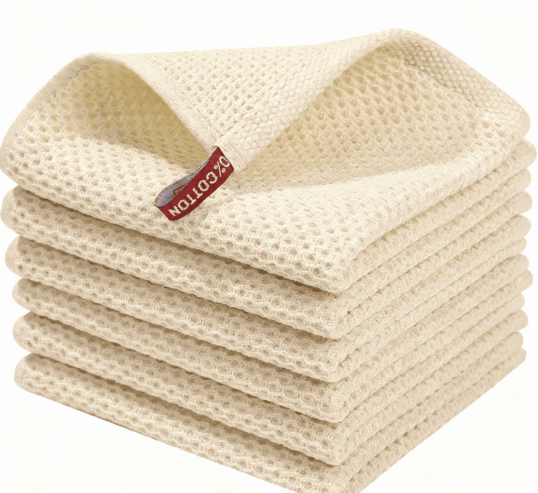 suxuMhao Waffle Pattern Kitchen Towels Set - 6 Pieces Absorbent Kitchen Towels, 13.39×13.39IN Beige Dish Towels for Kitchen & Kitchen Hand Towels, Soft Cotton Towels for Home Kitchen Cleaning