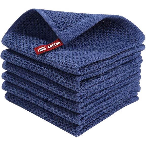 suxuMhao Waffle Pattern Kitchen Towels Set - 6 Pieces Absorbent Kitchen Towels, 13.3913.39IN Dark Blue Dish Towels for Kitchen & Kitchen Hand Towels, Soft Cotton Towels for Home Kitchen Cleaning