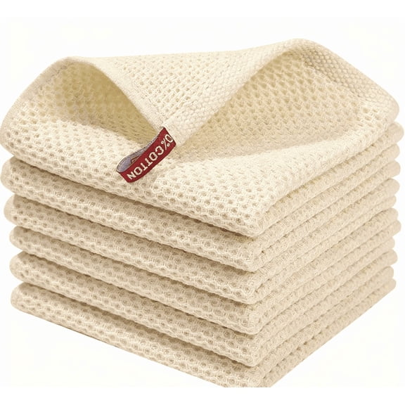 suxuMhao Waffle Pattern Kitchen Towels Set - 6 Pieces Absorbent Kitchen Towels, 13.7829.53IN Beige Dish Towels for Kitchen & Kitchen Hand Towels, Soft Cotton Towels for Home Kitchen Cleaning
