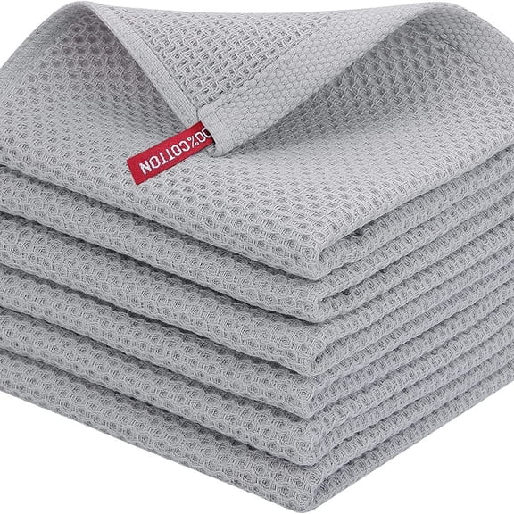 suxuMhao Waffle Pattern Kitchen Towels Set - 6 Pieces Absorbent Kitchen Towels, 13.7829.53IN Light Gray Dish Towels for Kitchen & Kitchen Hand Towels, Soft Cotton Towels for Home Kitchen Cleaning