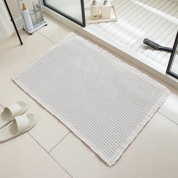 suxuMhao White Waffle Bathroom Rugs 61*92cm, Washable Bath Mat, Non Slip Bath Mats for Bathroom, Boho Decor Bathroom Decor Rug, Soft Absorbent Floor Mat for Home Bathroom Indoor Use, 1 Piece