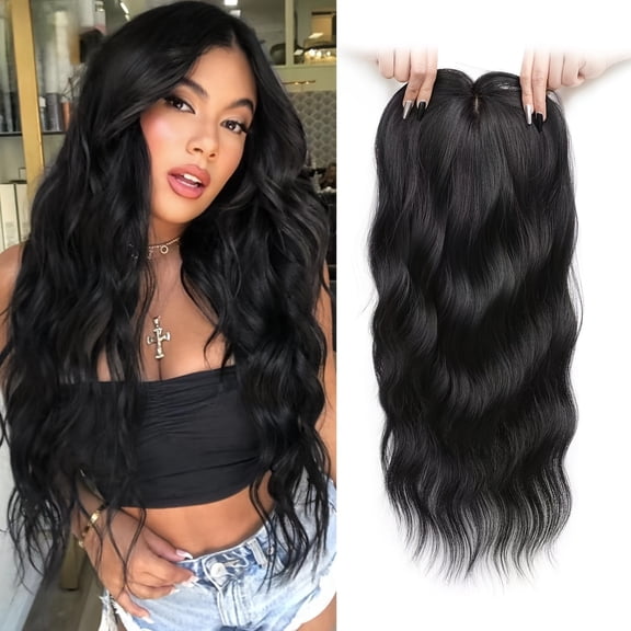 suxuMhao Wig, Dark Black Hair Replacement Piece, 22 IN Water Wave Synthetic Wig, Natural Looking Headband Wig with Secure Clip-In, 1 Piece Top Wigs for Hair Volumizing