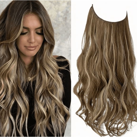 suxuMhao Wig, Synthetic Lace Front Wig Curly Wig with Natural Looking , 22 Inches Brown with Blonde Balayage Lace Wigs Synthetic Wigs Seamless One-Piece Glue-Free Easy Wear Wig, 1 Piece. Style 22