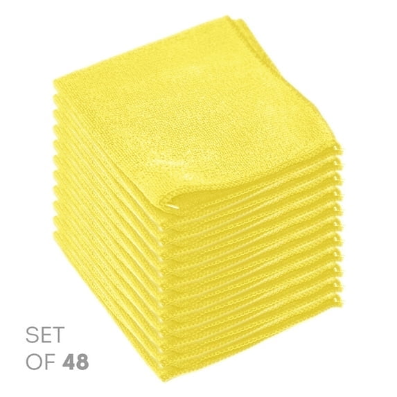 suxuMhao 48 Packs Yellow Microfiber Cleaning Cloths 30x30cm, Reusable Absorbent Cleaning Rags Dish Towels, Multi-Purpose Lint Free Kitchen Cleaning Towels for Household Daily Cleaning
