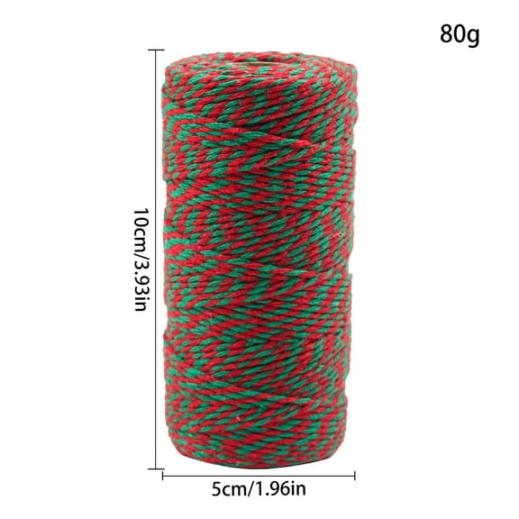 suxuMhso Cotton Rope-3 Rolls 240g (80g/Roll) Red & Green Soft Thin Braided Rope, Cotton Cord for Crafts, Decorative Rope Ideal for Christmas Gift Packaging,DIY Handmade Projects & Home Decor