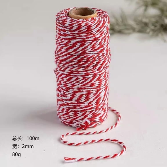 suxuMhso Cotton Rope-3 Rolls 240g (80g/Roll) Red & White Soft Thin Braided Rope, Cotton Cord for Crafts, Decorative Rope Ideal for Christmas Gift Packaging,DIY Handmade Projects & Home Decor