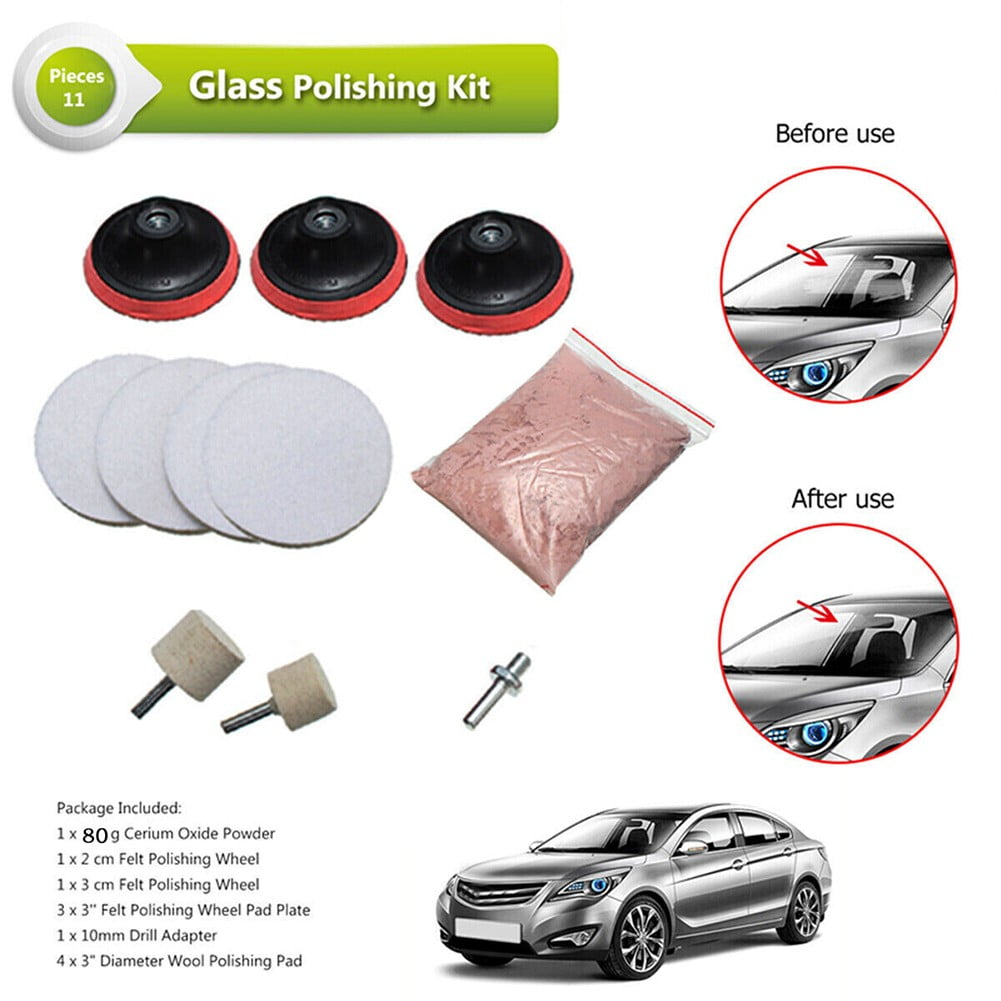suyin 11Pcs Deep Scratch Remover Car Glass Polishing Kit Cerium Oxide Powder