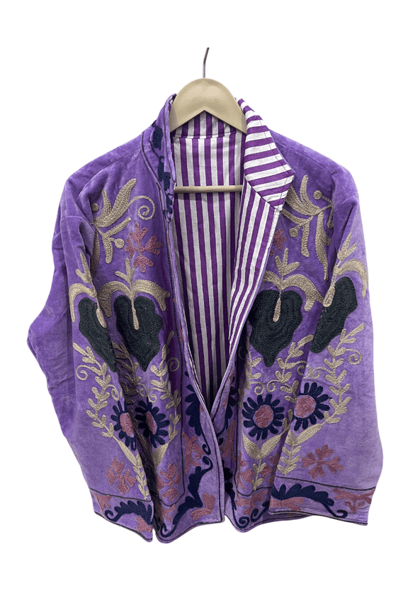 suzani jackets 100% Cotton velvet Suzani jacket for women Floral Design Suzani Work Short Jackets
