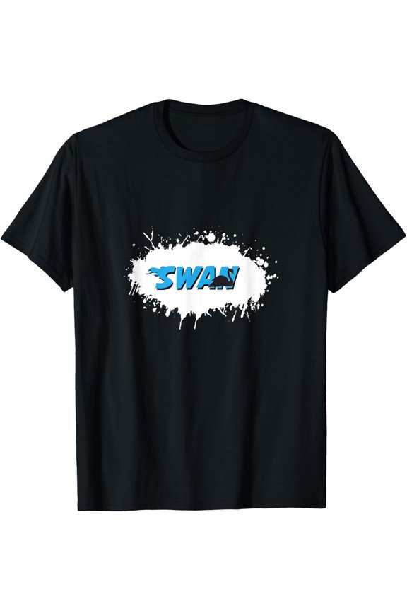swan Animal Fun Splash T-Shirt men and women can wear, black, white, gifts