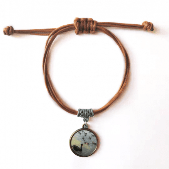 swan go away bracelet leather hide wristband brown jewelry