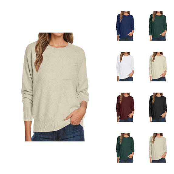 sweater for women Women's Pullover Sweater Women Oversized Casual Crewneck Long Sleeve Knit Lightweight Cozy Sweater With Chest Pocket Pullover Top
