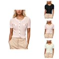 thumbnail image 1 of sweater for women Women's Sweater Coat Knitted Button Front Cardigan Short Sleeve Open Front Sweater Coat With Metallic Buttons And Round Neck For Casual Wear, 1 of 1