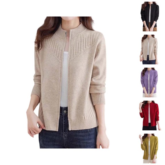 sweaters for women Women's Sweater Coat Knit Short Zip Up Cardigan Semi High Neck Loose Fit Soft Yarn Outerwear Top