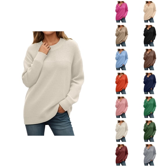 sweaters for women Women's Pullover Sweater Winter Knitted Cozy Warm Long Sleeve Round Neck Elegant Casual Blouse Loose Fit Comfortable Daily Wear Fall Fashion