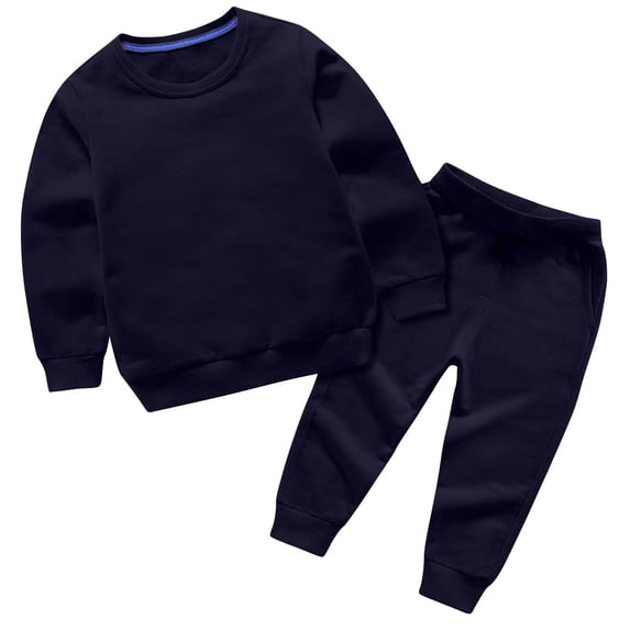 sweatshirt outfits for kids, boys Girls Jogger Set - 2 Piece pullover Sweatshirt and Sweatpants tween solid color Sweatsuit Navy 7Y