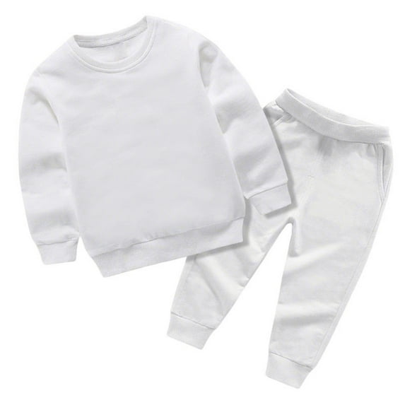 Sweatshirt Outfits for Kids, Boys Girls Jogger Set - 2 Piece Pullover Sweatshirt and Sweatpants Tween Solid Color Sweatsuit White 9Y