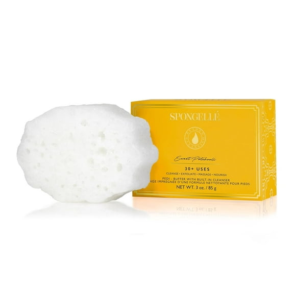 SPONGELLÉ Pedi Buffer with Built-In Cleanser, Exfoliating Soap Sponge, Sweet Patchouli
