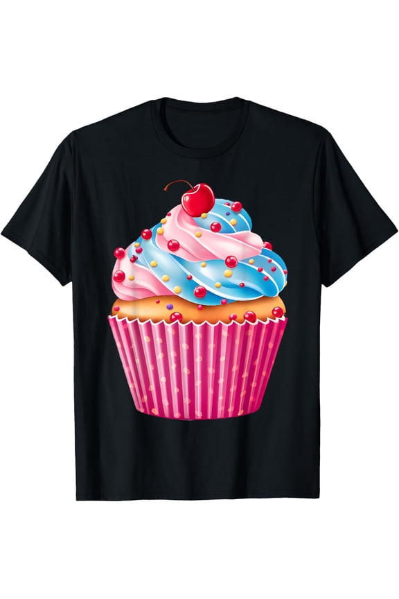 sweets pink cupcake lovers sprinkles pattern dessert food T-Shirt100% cotton short-sleeved shirt for both men and women