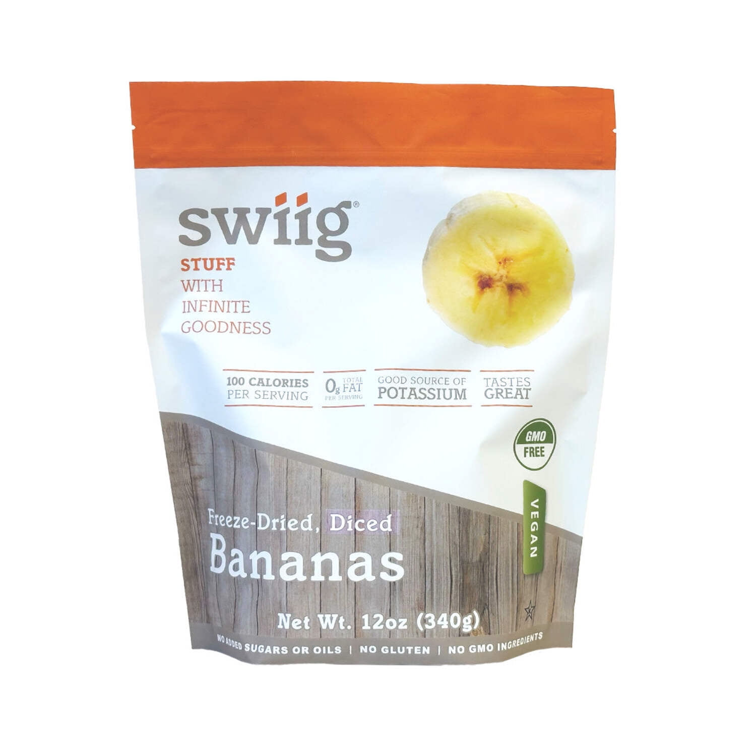swiig Freeze-Dried, Bananas, Raw, Vegan, Potassium Rich, No Added Sugar or Oils, No Gluten, No GMO Ingredients, 12oz - 11 Servings