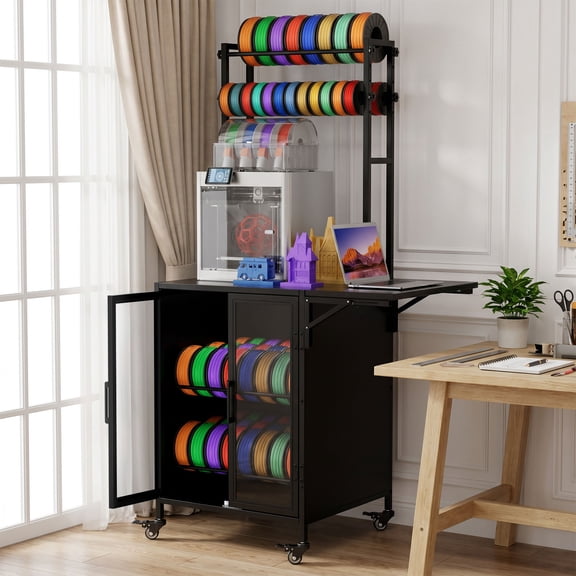 swing 35.8"x23.2" 3D Printer Cart with Filament Cabinet, Foldable Table, 360 Wheels, Dust/Moisture-Proof for Workshop/Studio