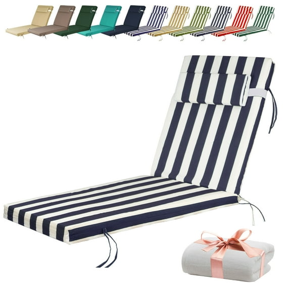 swing Chaise Lounge Cushions Outdoor, Waterproof 72 x 21Inch Patio Chaise Lounge Replacement Cushion for Lawn Pool(Navy White Stripes,1pcs)