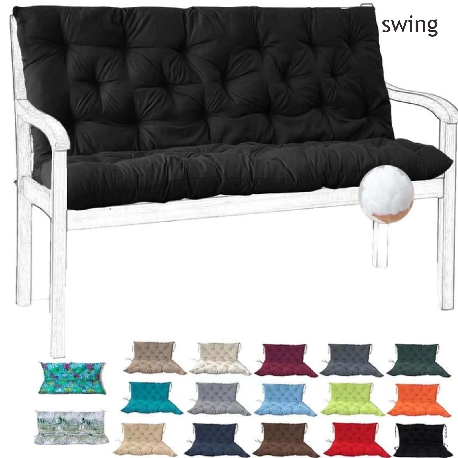 YLLN 70*40 Inch Porch Swing Cushions, Patio Furniture Cushions With 4" Thicken Backrest, Bench Cushions For Outdoor Furniture, Anti-Fading Waterproof Patio Cushions(Black)