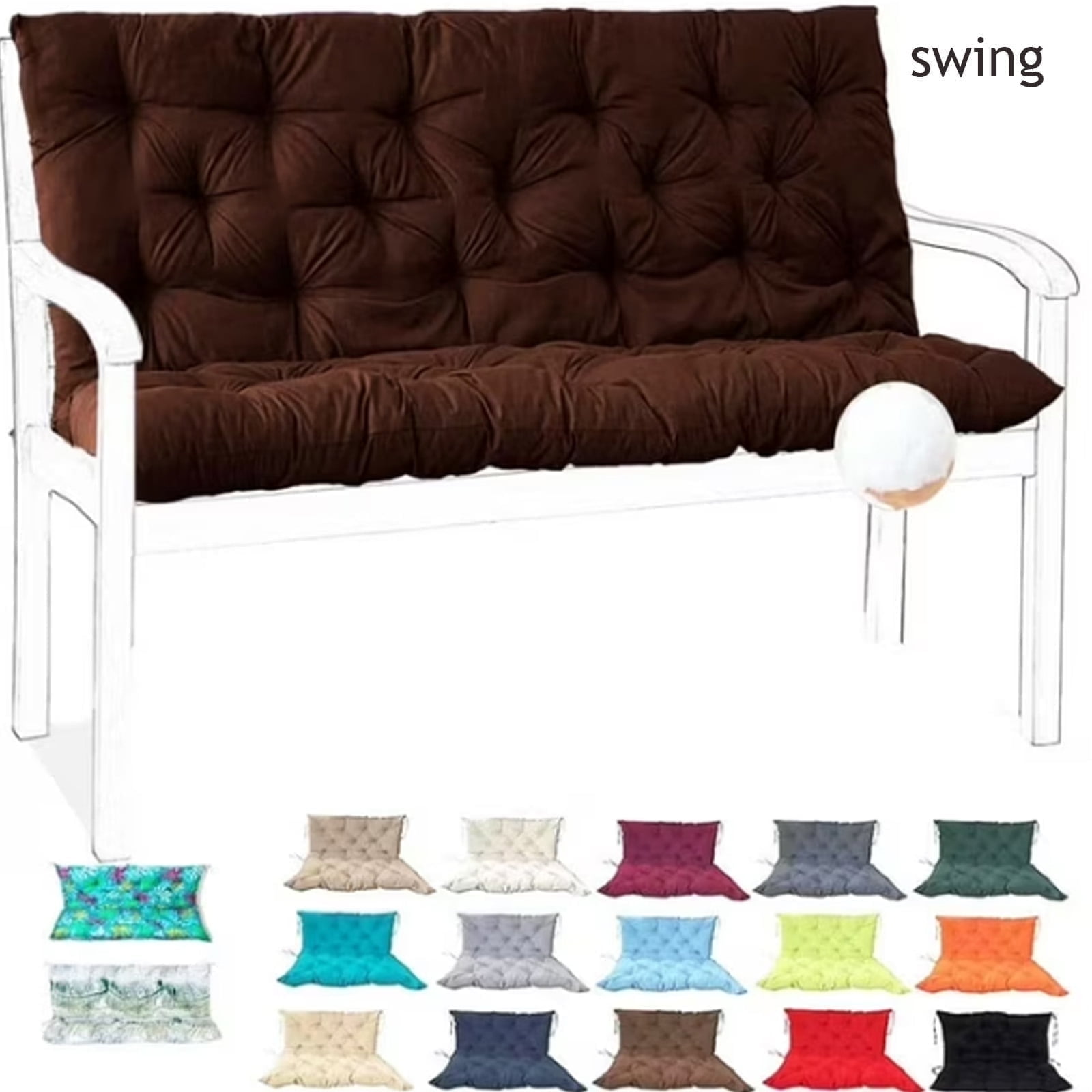 swing Replacement Cushions for Outdoor Swing,Water-Resistant Cushion with Ties 2-3 Seater Swing Cushions(brown 40*40in)
