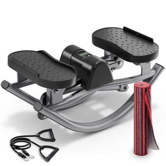 swing stepper, a home fitness machine with side-to-side swinging motion, low-impact knee protection, resistance bands, LCD display, 330 lb weight capacity, and full-body workout-Black
