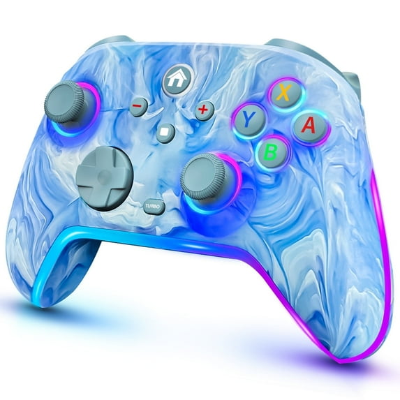 switch controllers,Compatible with Switch/Switch Lite/OLED/PC, 3-level TURBO adjustable,Programming Wireless Pro Controller with 10 Color LED three Vibration, Wake-up, Turbo, 6-Axis Gyro, Blue