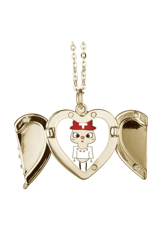 switzerland country eu francs flag uu folded wings peach heart pendant necklace