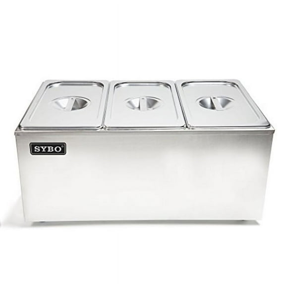 sybo zck165a-3 commercial grade stainless steel bain marie buffet food warmer steam table for catering and restaurants, ((3 sections)