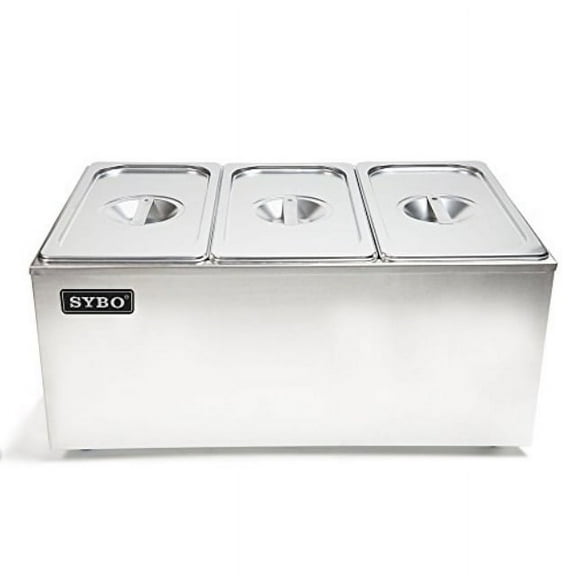 sybo zck165a-3 commercial grade stainless steel bain marie buffet food warmer steam table for catering and restaurants, ((3 sections)